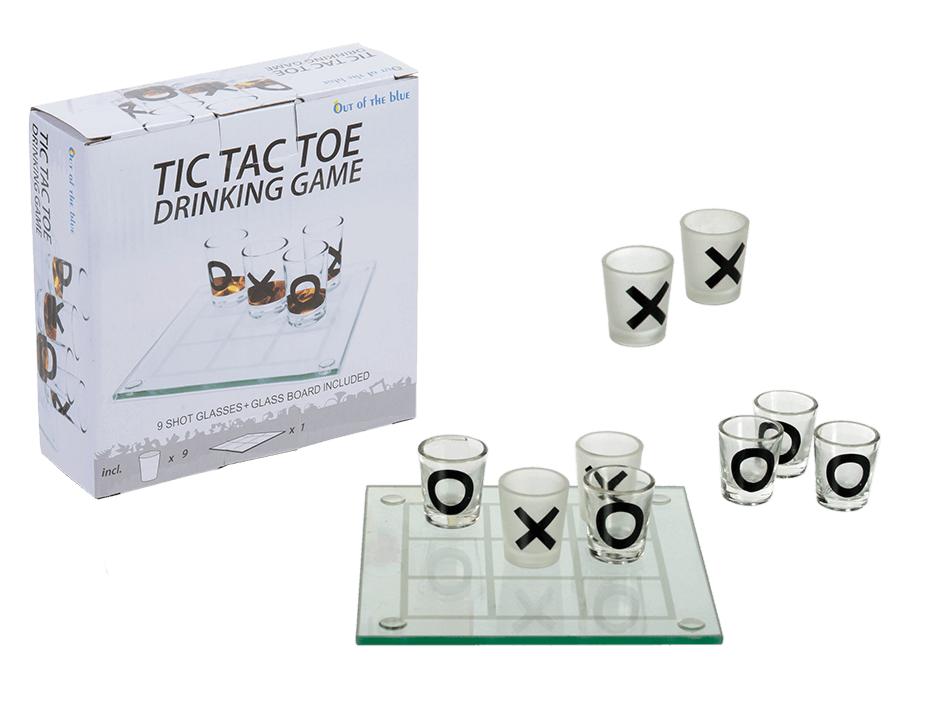 Glas-Trinkspiel, Tic Tac Toe, mit 9 Gläsern