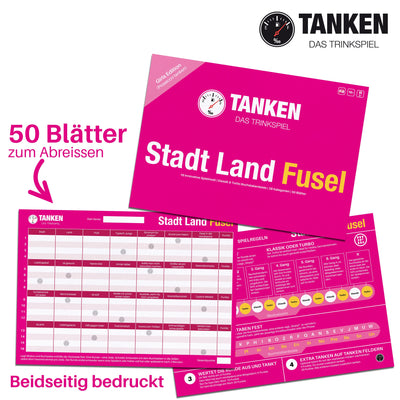TANKEN Stadt Land Fusel Trinkspiel - Girls Edition - 