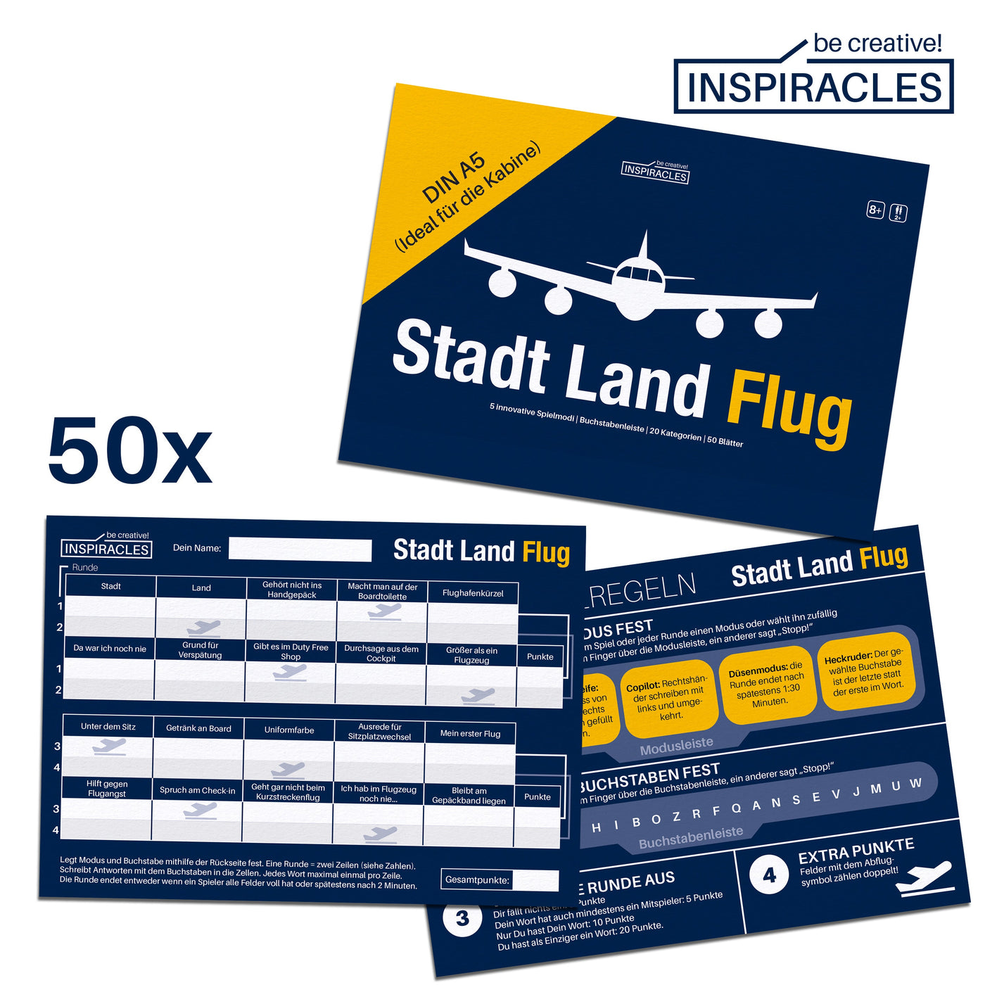 Stadt Land Flug Reisespiel - DIN A5 Format - Spiel