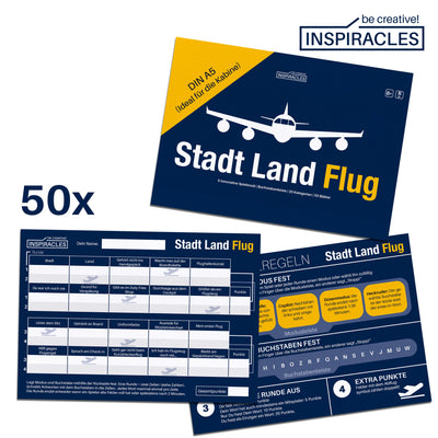 Stadt Land Flug Reisespiel - DIN A5 Format - Spiel