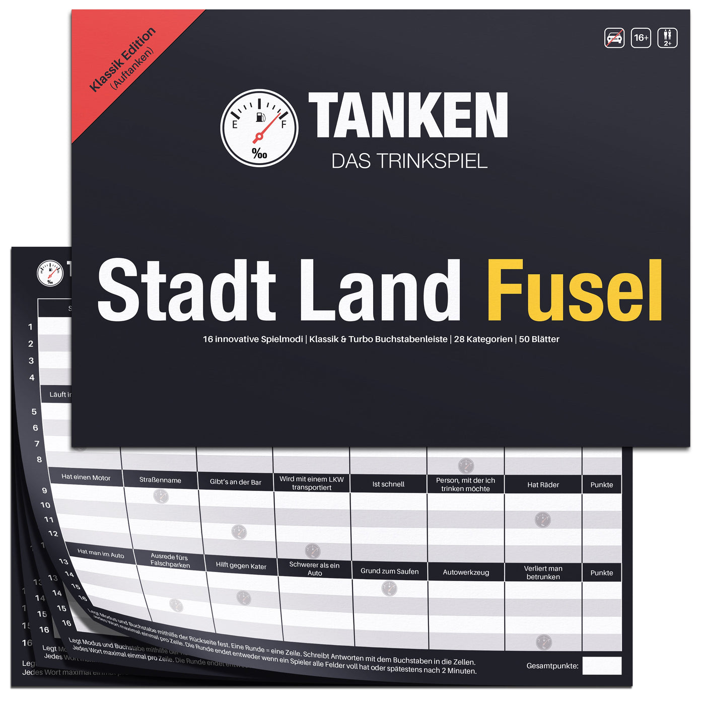 TANKEN Stadt Land Fusel Trinkspiel - Klassik Edition - 