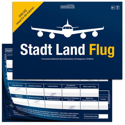Stadt Land Flug Reisespiel - DIN A5 Format - Spiel