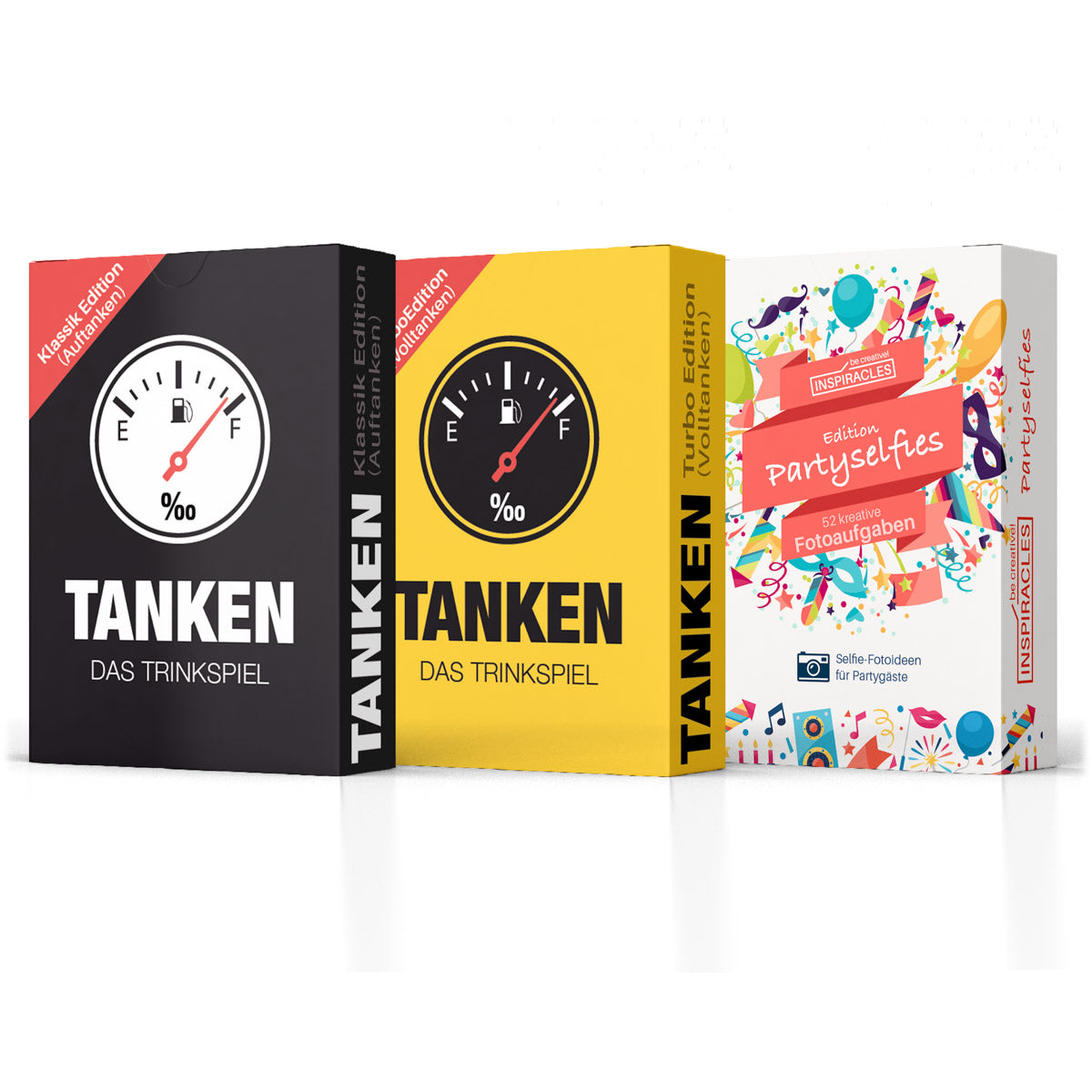 TANKEN das Trinkspiel 3er Set - Klassik Edition + Turbo Edition + Partyselfies Fotoaufgaben