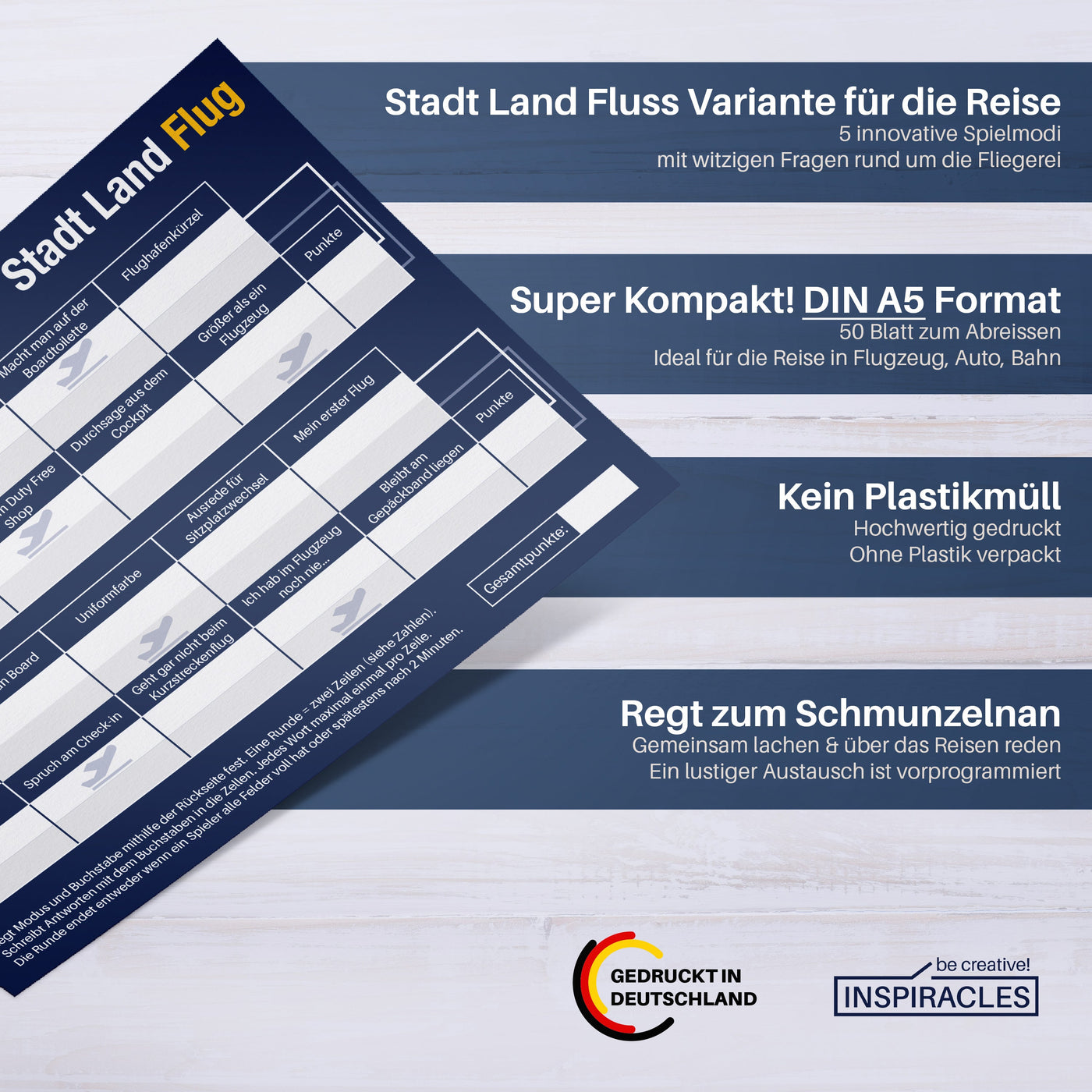 Stadt Land Flug Reisespiel - DIN A5 Format - Spiel