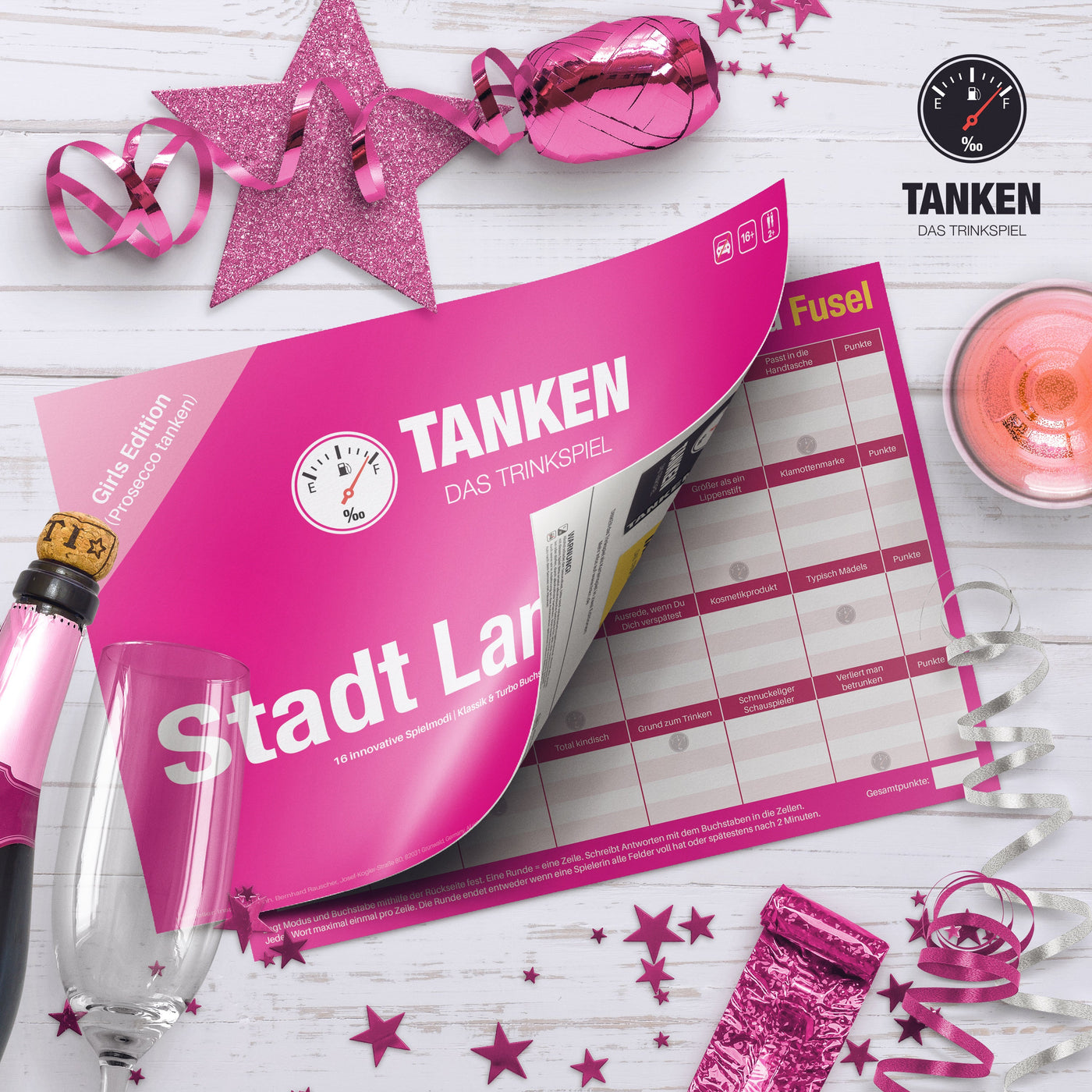 TANKEN Stadt Land Fusel Trinkspiel - Girls Edition - 
