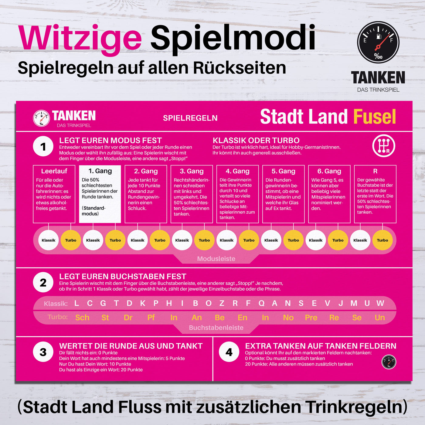 TANKEN Stadt Land Fusel Trinkspiel - Girls Edition - 