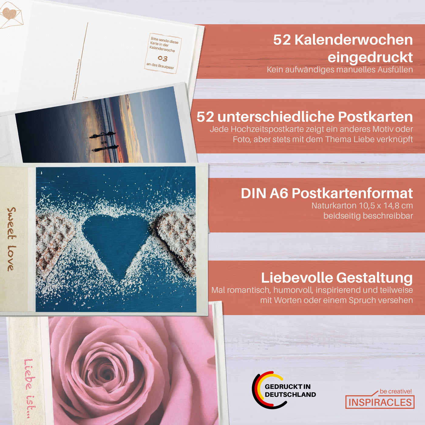 52 Postkarten Hochzeit Vintage Hochzeitsspiel - Karten Set für 52 Wochen