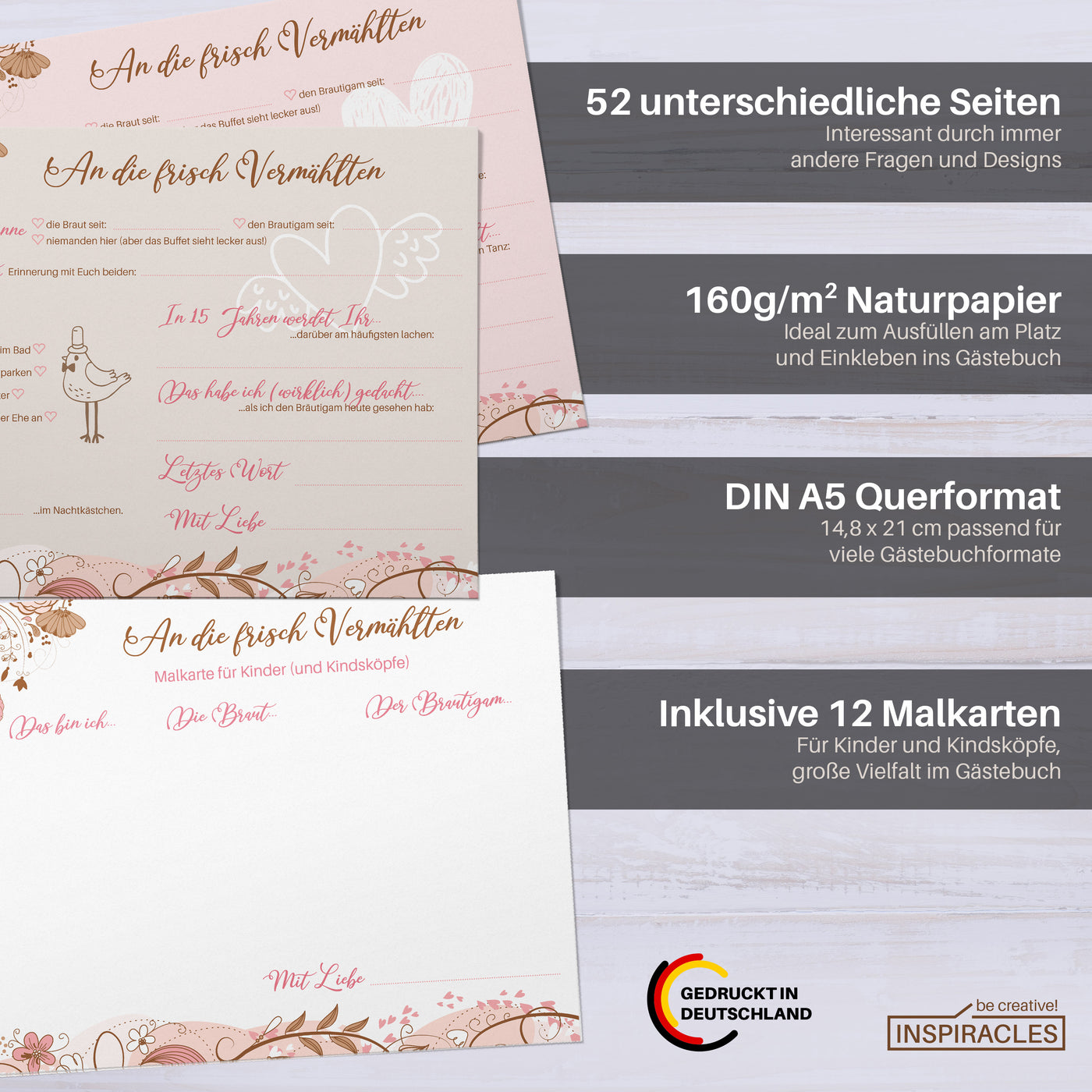 52 Gästebuchseiten Hochzeit Gästebuch Alternative - DIN A5